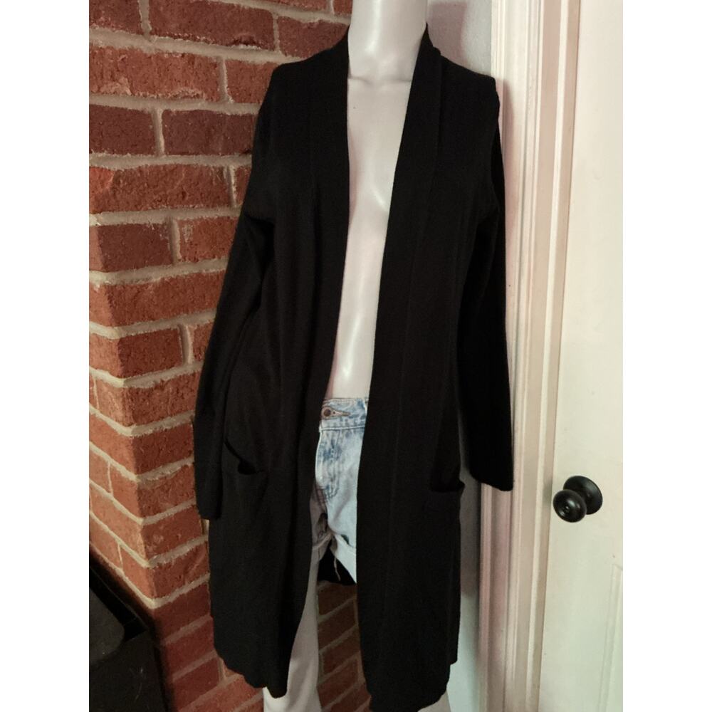 Black Open Front Cardigan Lightweight Duster Minimalist Layering Capsule